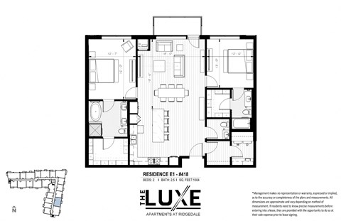 Floor plan for 2 beds, 2.5 baths, 1504 sqft